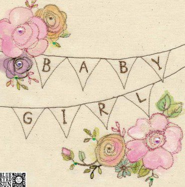 Baby Girl - broderie greeting card
