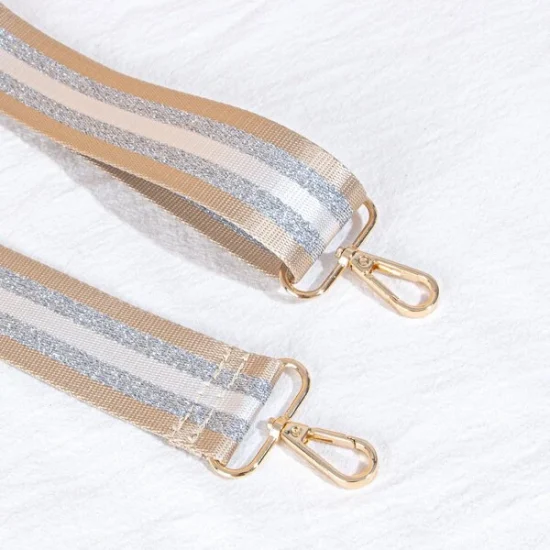 Gold/Silver/White stripe - adjustable woven bag strap (#17)