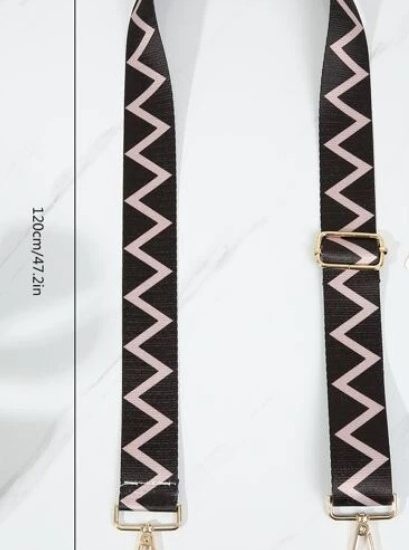 Black with beige chevron design - adjustable woven bag strap (#25)