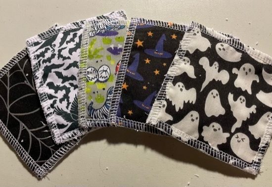 Halloween - washable, re-usable bamboo face wipes x 4