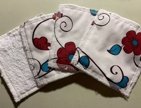 Retro Purple Flower - washable, re-usable bamboo face wipes x 4