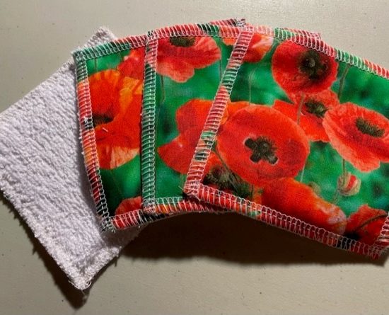 Poppies - washable, re-usable bamboo face wipes x 4
