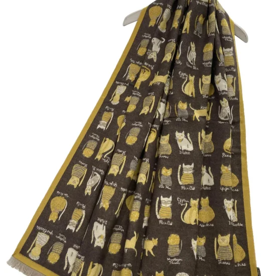 Cat Medley - thick winter scarf – brown/mustard (7246)