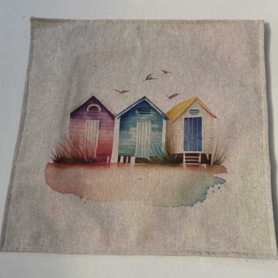 Beach Huts design (#4)  Linen Cushion Cover  - LGF
