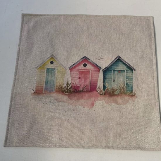 Beach Huts design (#3)  Linen Cushion Cover  - LGF