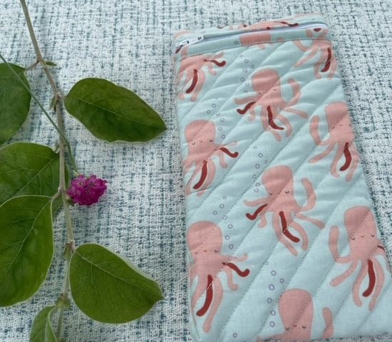 Cute Octopus quilted zipped pouch/glasses case - LGF