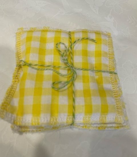 Yellow Gingham Check design - washable, re-usable bamboo face wipes x 4