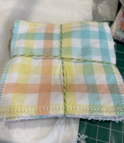 pastel check/ golden flowers design - washable, re-usable bamboo face wipes x 4