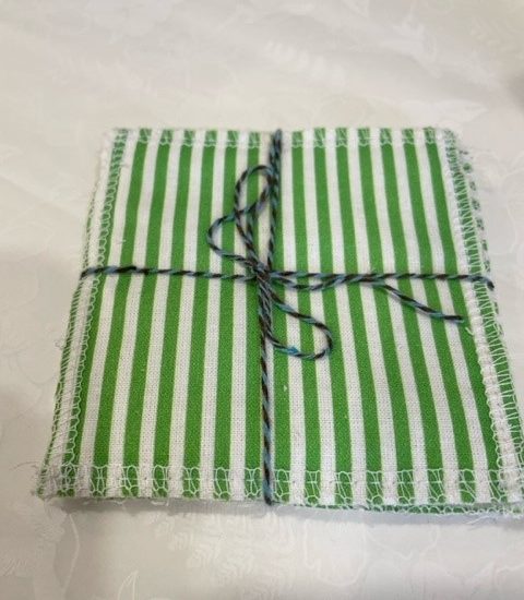 Green/White stripe design - washable, re-usable bamboo face wipes x 4