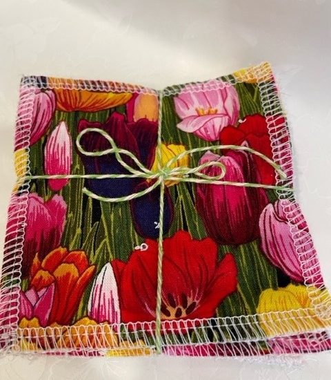 Bright Flower Mix design - washable, re-usable bamboo face wipes x 4