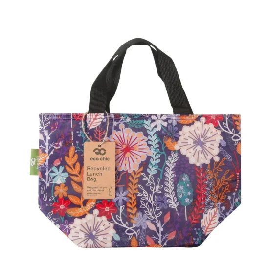 Vibrant Flowers - Purple - Eco Chic Foldable Lunch Bag