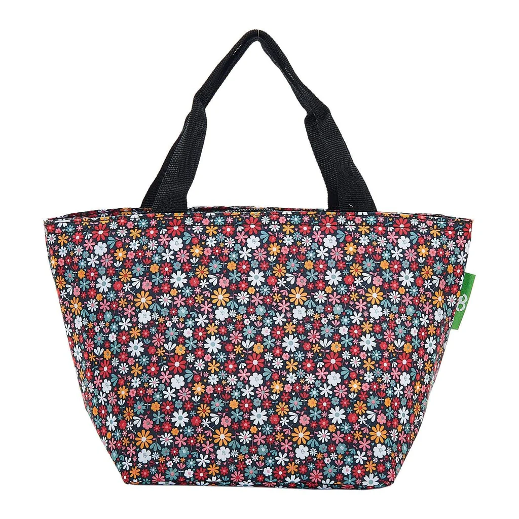 Ditsy Flowers - Black - Eco Chic Foldable Lunch Bag