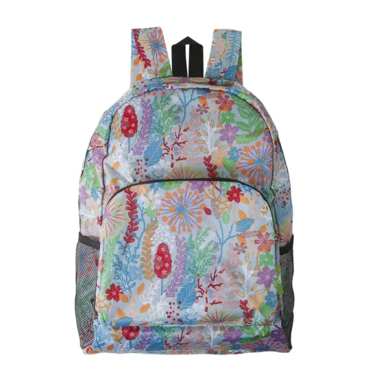 Vibrant Flowers - Aqua - Eco Chic Foldable Backpack