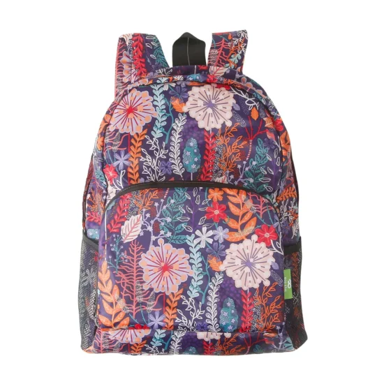 Vibrant Flowers - Purple - Eco Chic Foldable Backpack