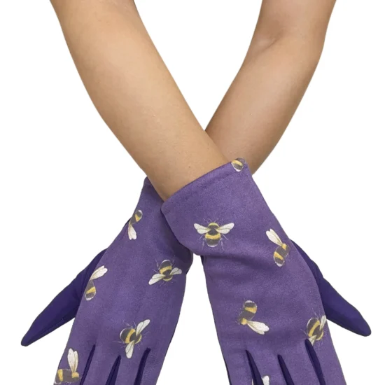 Purple Bumble Bee Print Ladies Gloves